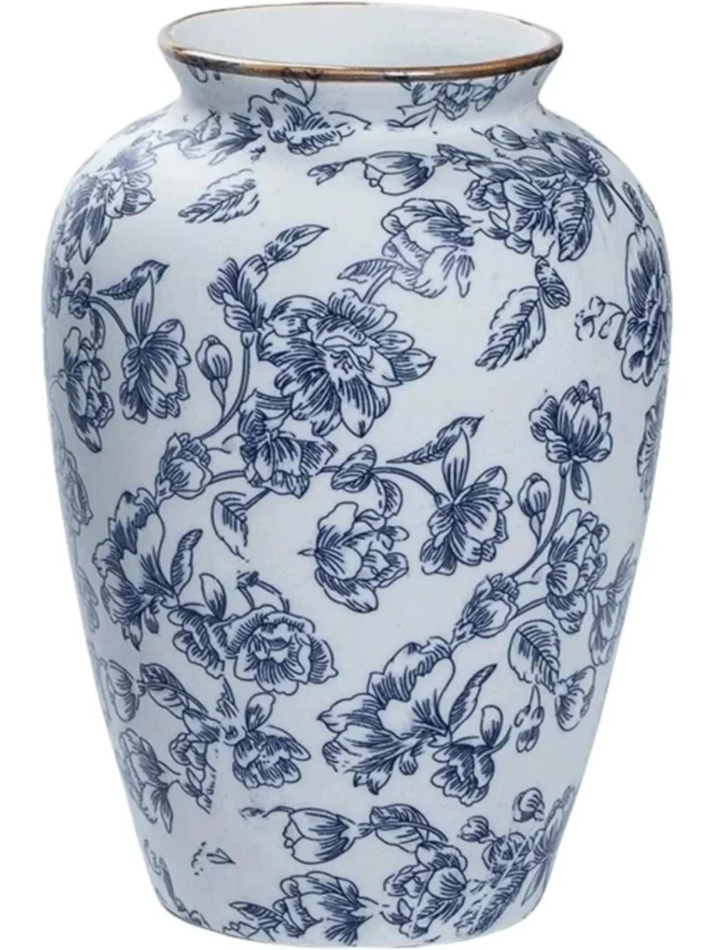 Vintage Blue and White Chinoiserie Ceramic Vase - Antique Floral Home Decor 9in